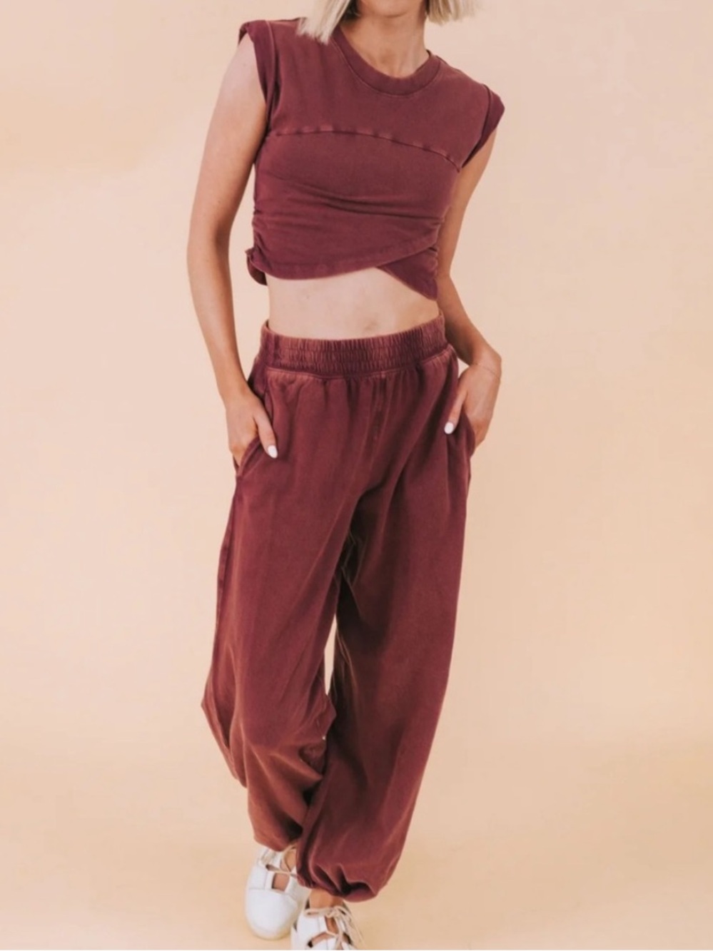 Free People Movement Hot Shot Set Clove Mauve Burgundy Lounge Medium HTF RARE